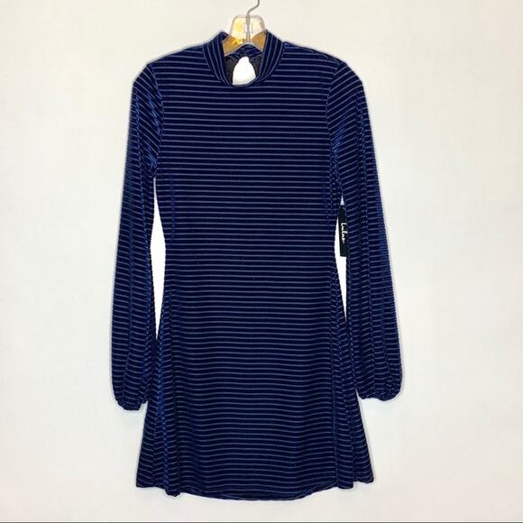 Lulus Ticket to Chic navy blue striped velvety dress size Extra Small XS NWT - Picture 3 of 15